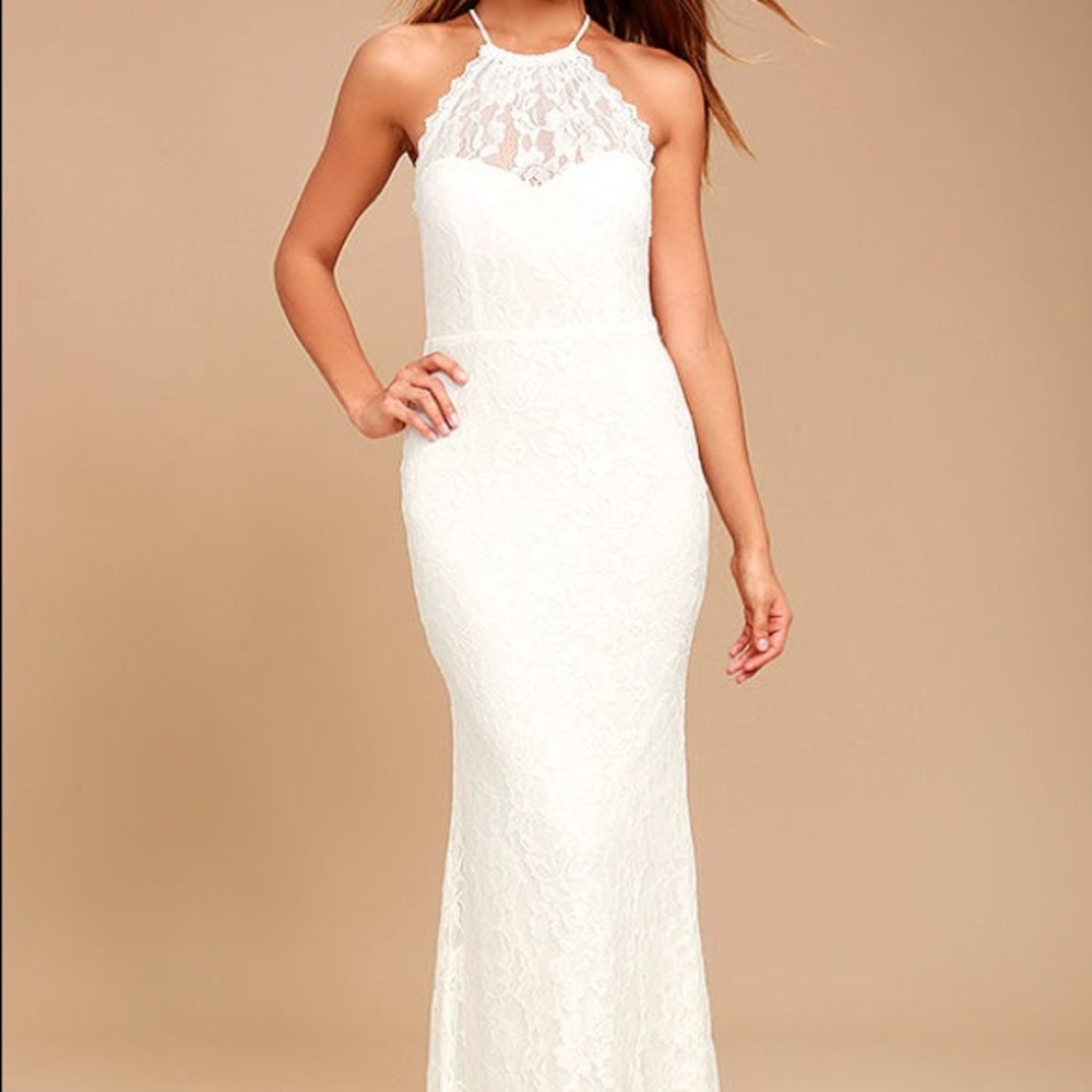 EVENING MOON WHITE LACE MAXI DRESS